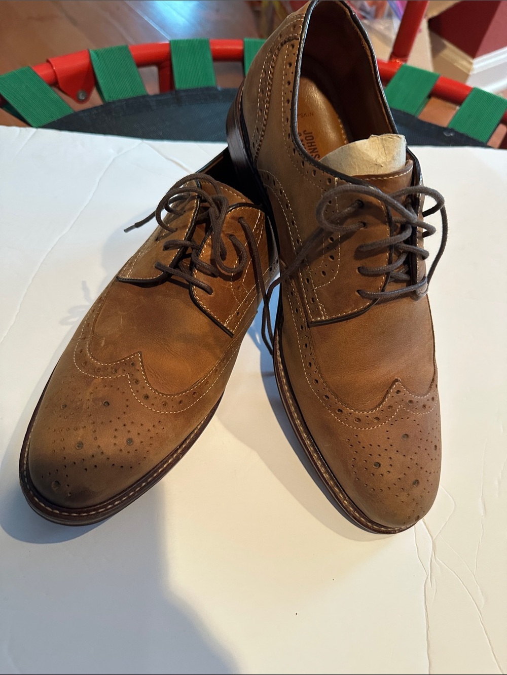 Johnston & Murphy Tan Brown Leather Wingtip Derby